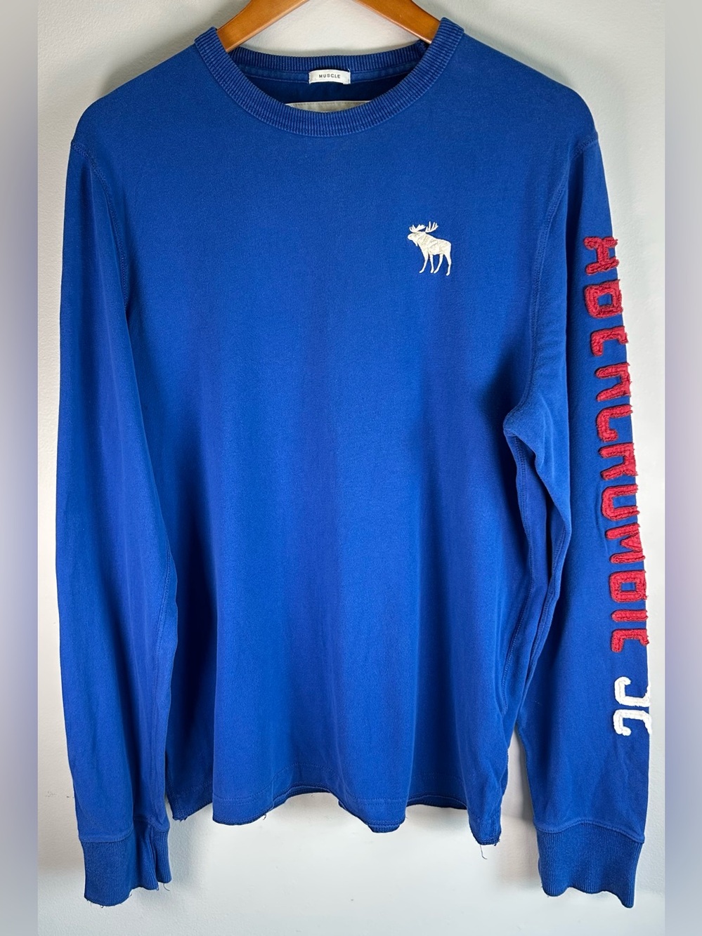 Abercrombie & Fitch Long Sleeve Shirt XL Muscle Embroidered Spellout Moose Y2K